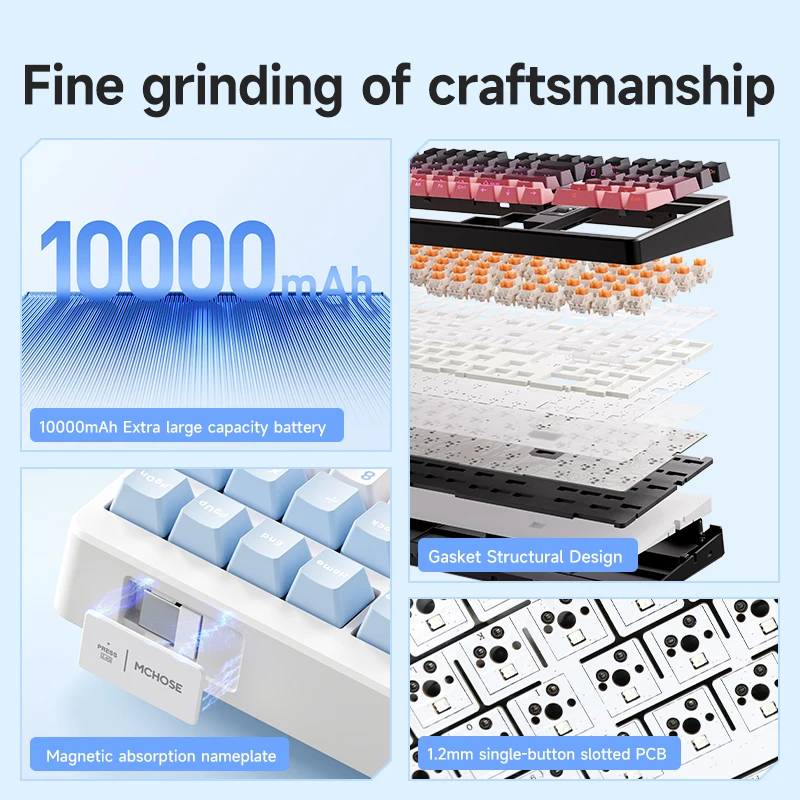 MCHOSE G98 V2 Mechanical Keyboard Customized RGB 10000mAh Hot Swap Wireless Tri-mode Gasket Structure Ergonomics Esport Keyboard