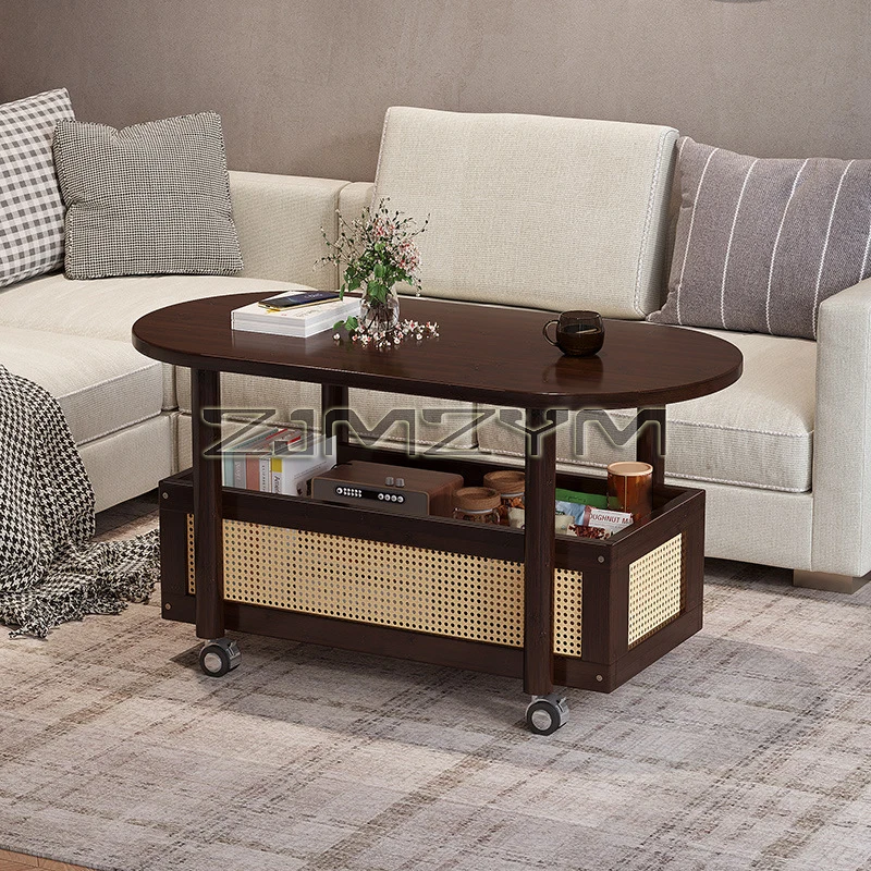 طاولة القهوة المتنقلة، طاولة حافة تخزين مزدوجة الط...