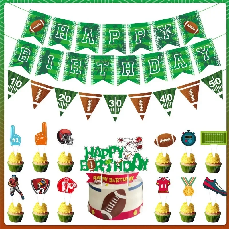 Rugby Baseball Paper Banner Sports Birthday Party Decor Sports Ball Paper Garlands for Baby Shower Bunting Cake Topper Supplies