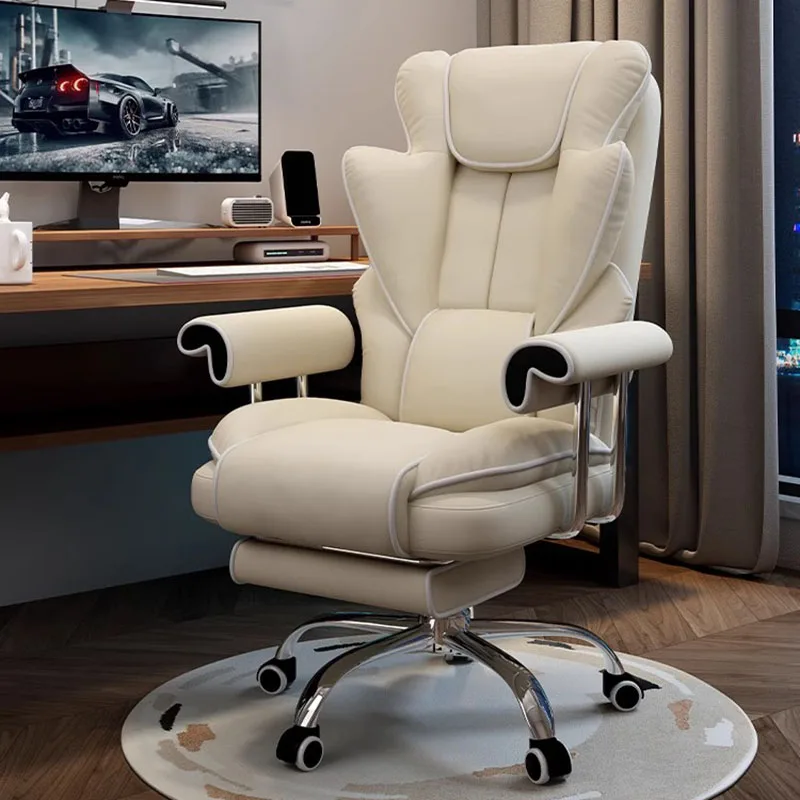 White Office Chair Rolling Leather Swivel Stool Arm Chair Rolling Luxury Conference Cadeira Para Escritorio Nordic Furniture