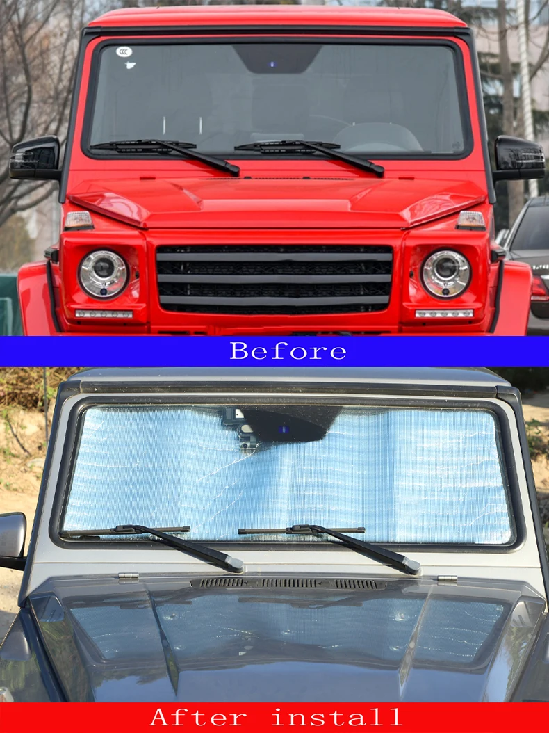 Für mercedes-benz g-klasse w463 2012-2015 auto windschutz scheibe sonnenschutz front fenster vorhang sommer uv reflektierende sonnenschutz abdeckung – Detail 1