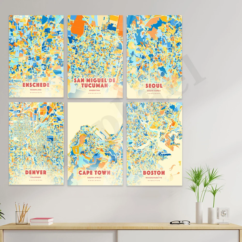 78Y Boston Cape Town Denver Te Galles San Miguel De Tucuman Tampa Greensboro Aix-En-Basculzn Sublimaim. City Color Map Poster