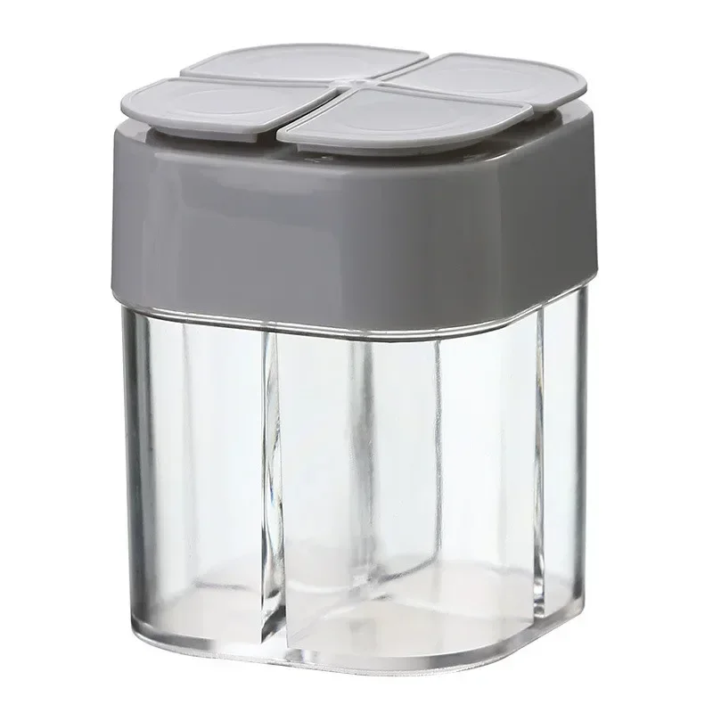 

New 4-in-1 Spice Seasoning Container Transparent Portable Seasoning Jar 4 Compartment with Lid Cooking BBQ Salt Pepper Shaker