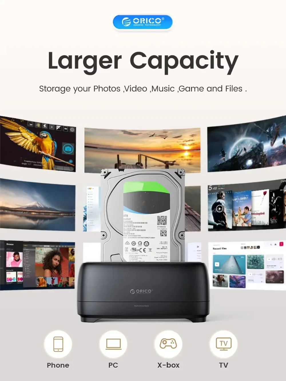 ORICO HDD 도킹 스테이션 5Gbps 어댑터 도구가 필요 없는 설치 2.5/3.5 SSD 디스크 케이스용 하드 드라이브 인클로저 케이스 HDD 박스 도크