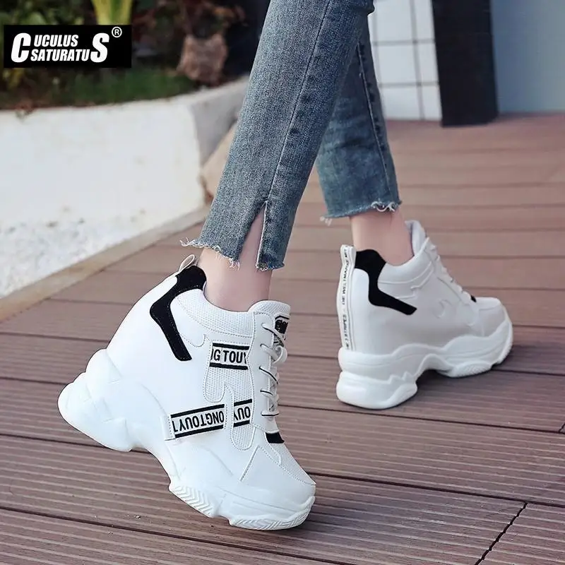 High Flat Platform 9cm Height Increasing Casual Shoes Woman Spring Hidden Wedge Sneakers Female Vulcanize Shoes women shoes casual sneakers women sneakers