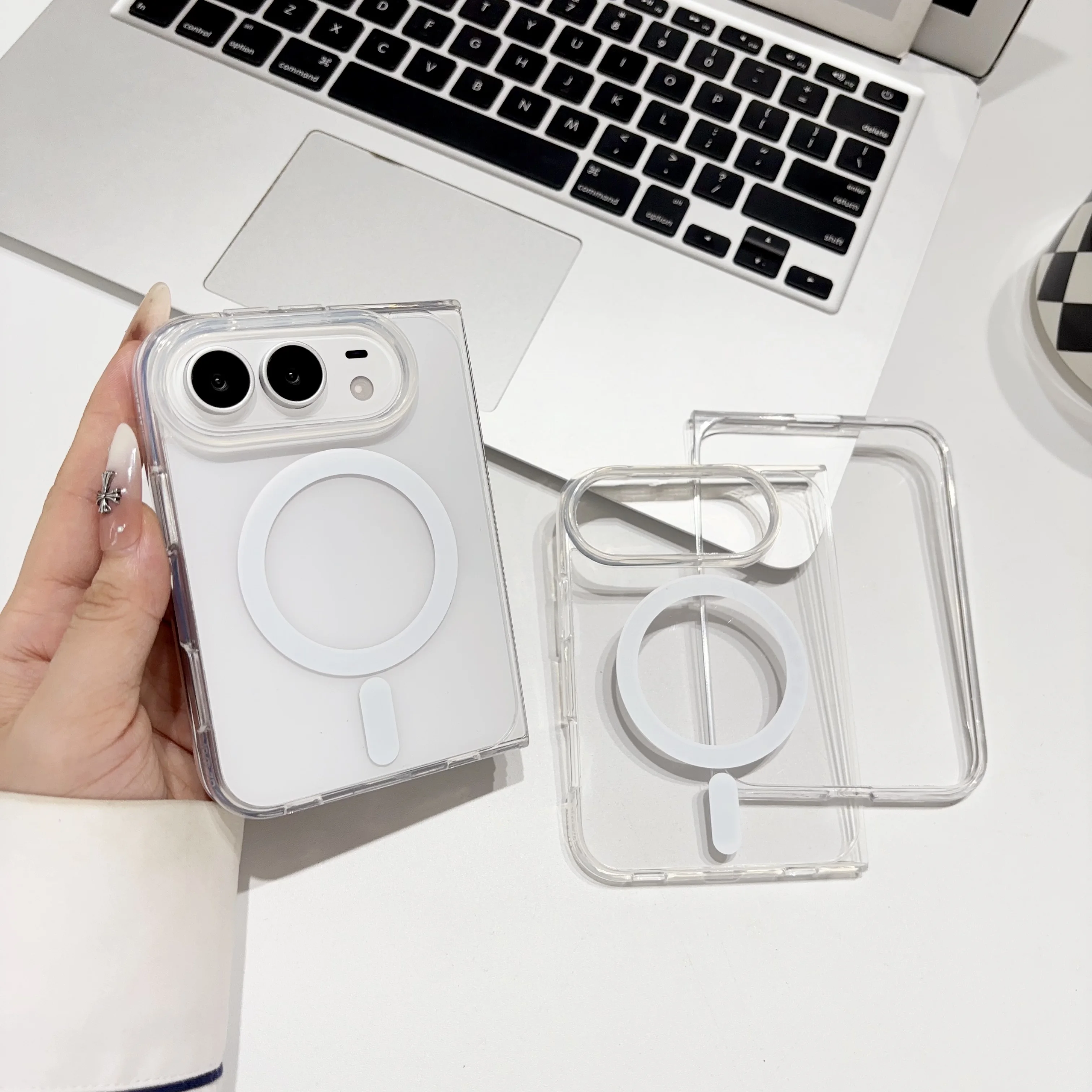 MagSafe-Compatible Transparent Hybrid Phone Case with Wireless Charging and Anti-Fall Protection