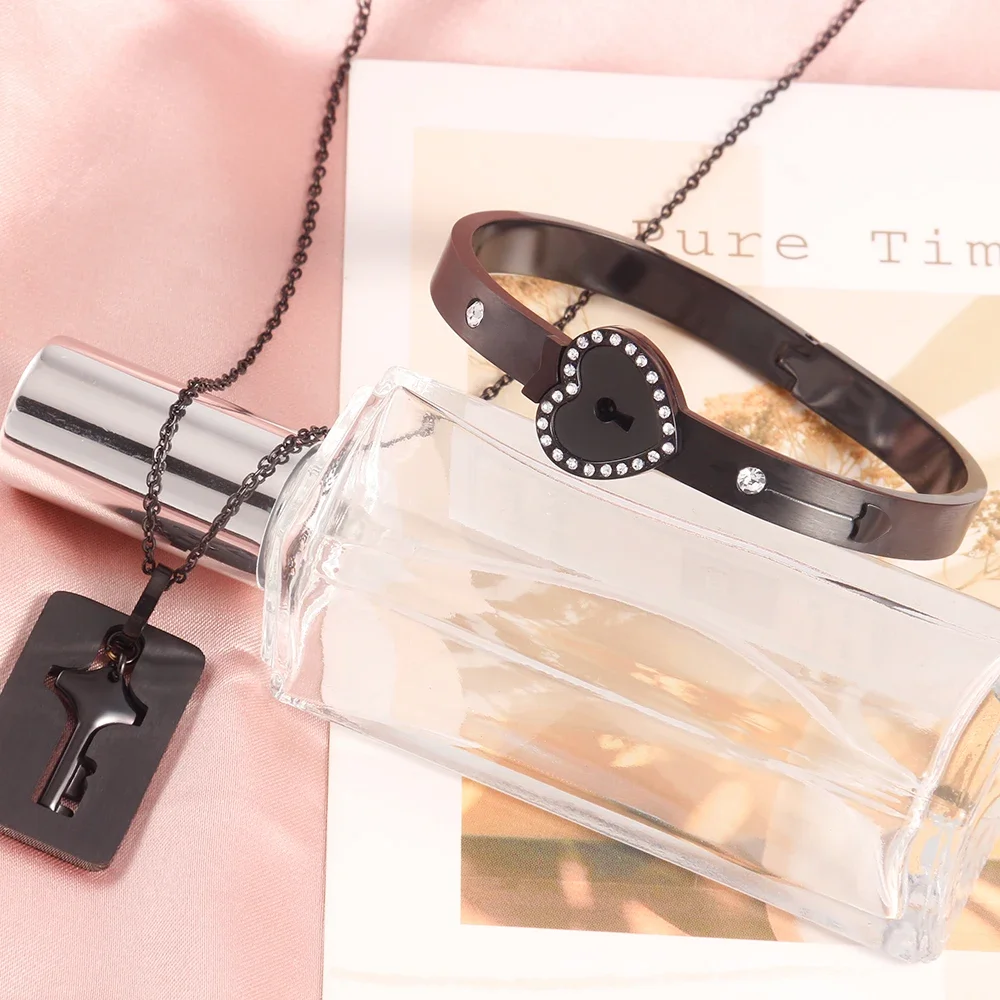 Couple Jewelry Stainless Steel Bracelet Love Heart Lock Bracelets Key Pendant Necklace for Women Men Couples Set Jewelry Gift
