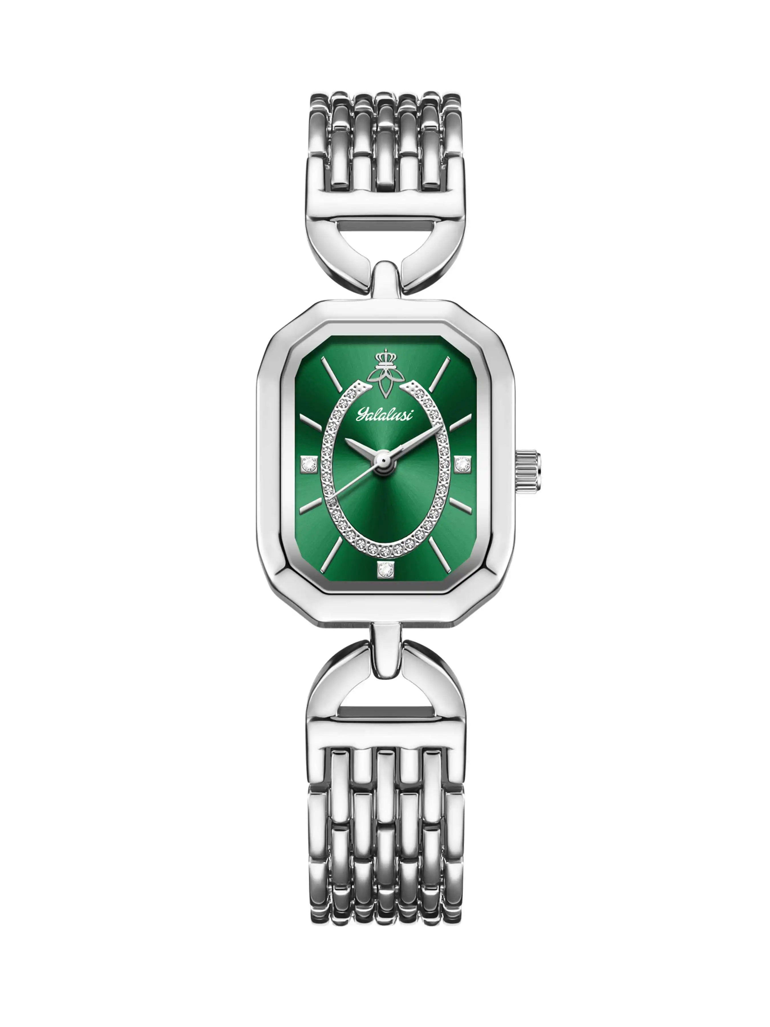 Luxurious Emerald Green Dial Women's Quartz Watch with Gold Bracelet