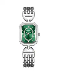 Luxurious Emerald Green Dial Women's Quartz Watch with Gold Bracelet (Silver Green)