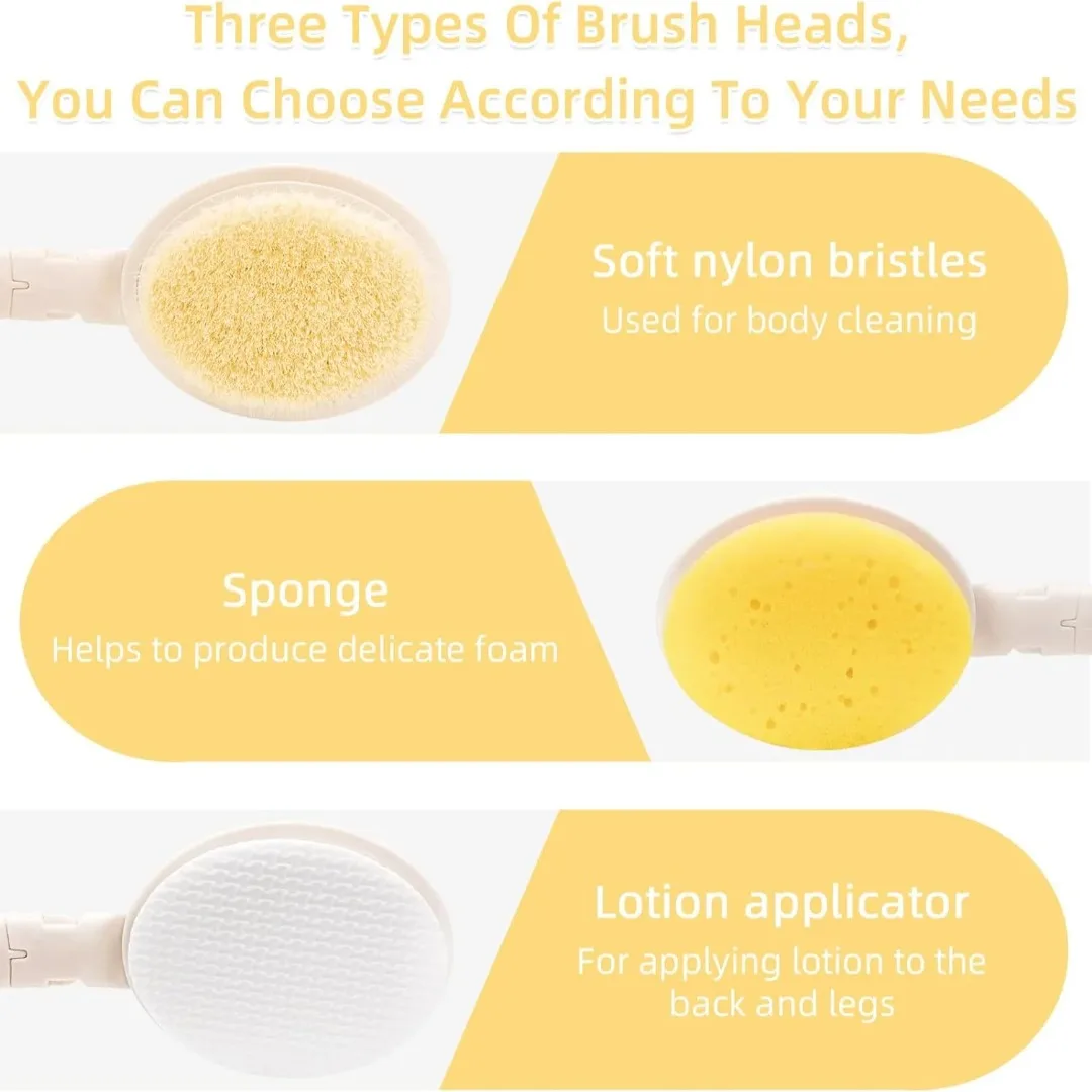 1pc Long Handle Shower Sponge Brush Body Scrubber 3-in-1 Body Wash Brush Bath Sponge Lotion Applicator Skin Care Bath Supplies
