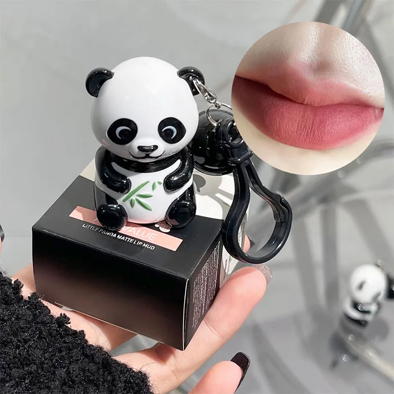 Velvet Matte Red Lip Gloss Lipstick Moisturizing Long Lasting Makeup Panda Keychain Lip Glaze Mud Sexy Lip Tint Korean Cosmetics