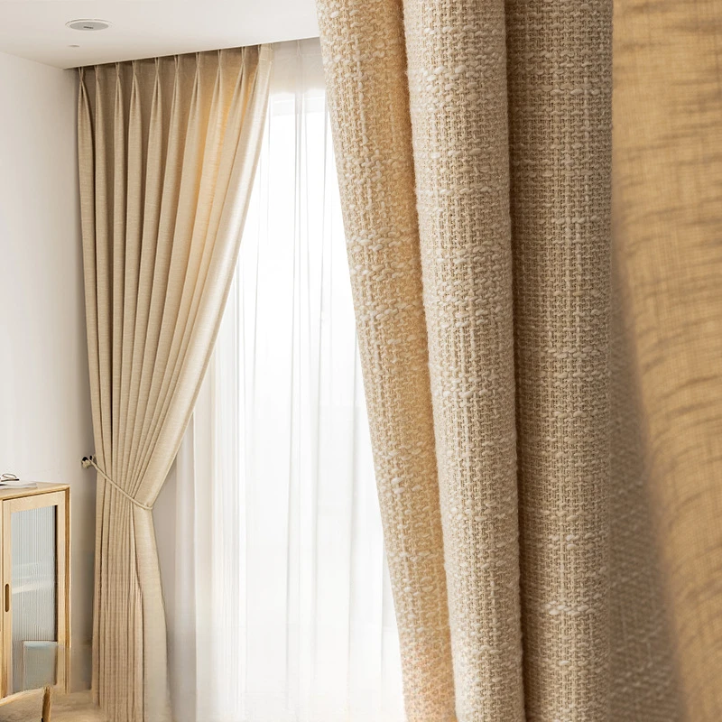 

Japanese Minimalist Curtains for Living Dining Bedroom French Thickened Curtains Light Luxury Imitation Cotton Cuatains Custom