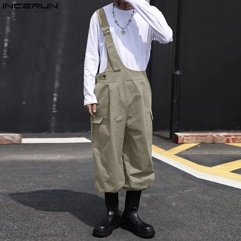 Men Rompers Korean Style Men Jumpsuits One Shoulder Design Solid Casual Street Personalized All-match S-5XL