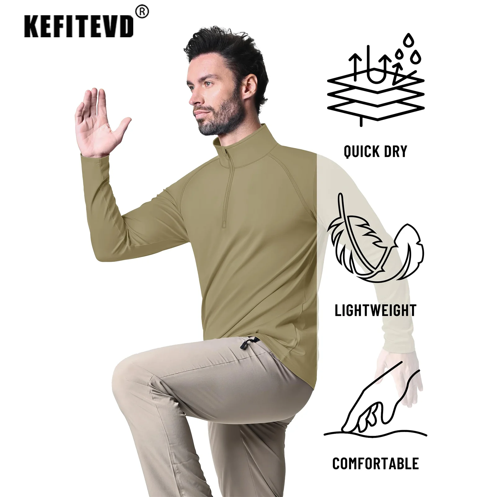 KEFITEVD Men's UPF 50+ Quick Dry Shirts 1/4 Zip Long Sleeve T-Shirts Lightweight Breathable Outdoor Tops Running Hiking Pullover sport t shirt long sleeve t shirt