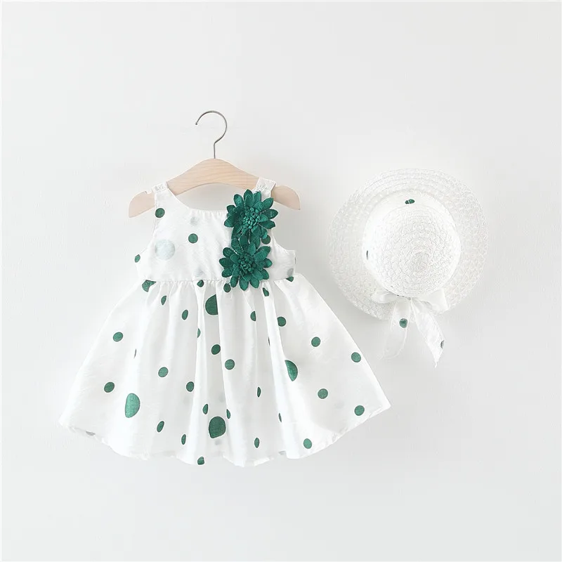 

Q390 Summer New Line Girls' Origin Shoulder Strap Dress Baby Sleeveless Princess Dress Beach Dress Gift Hat