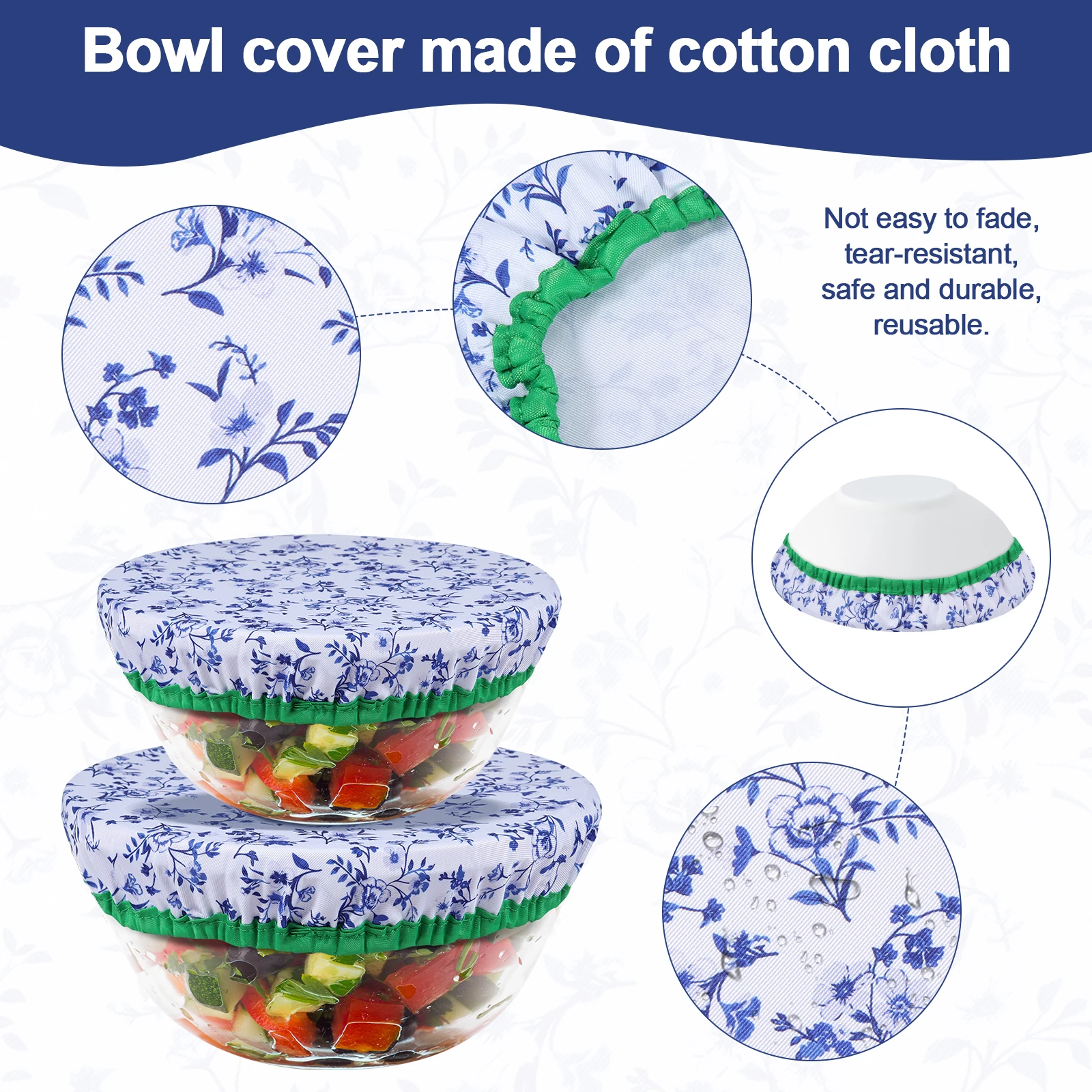 3Pcs Bowl Covers Cotton Cloth Dish Kitchen Fresh-Keeping Elastic Food Wrap Bowl Covers Storage Container Reusable food cover,fresh keeping cover,preservation cover,bowl cover