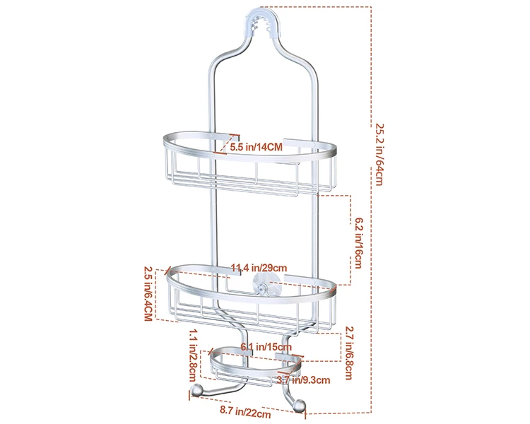 Description Picture 2 of itemShower Room Shelf With Hooks Bathroom Accessories Shower Caddy Hanging Rack Aluminum Wall Basket Shampoo Towel Storage Organizer