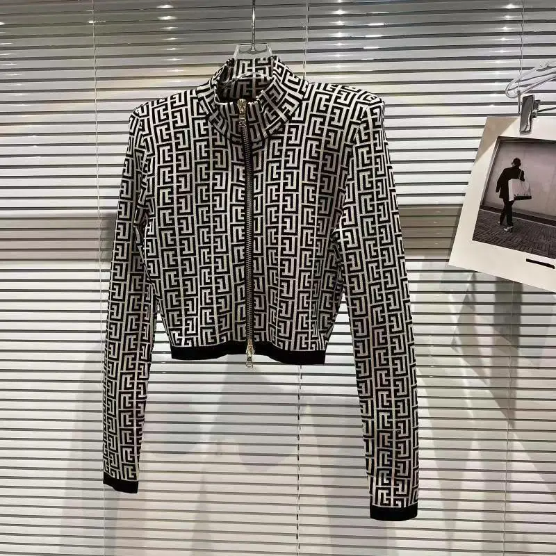 

Fashion Retro Pattern 23 Spring New Style Elegant and Elegant Standing Neck Short Long Sleeve Women's Coat