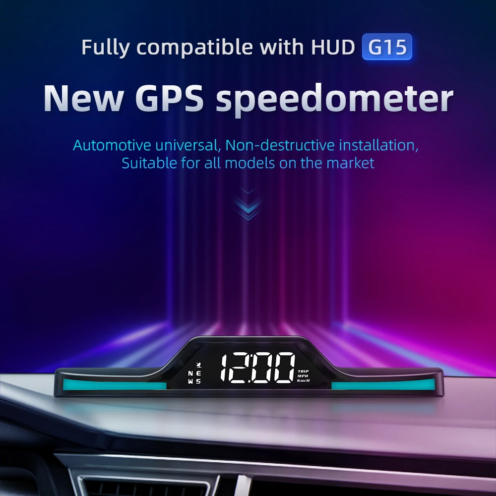 

G15 HUD GPS Car Speedometer Safety Driving Head-Up Display Clock Watch Supports Fuel Gasoline Energy Vehicles Bus Trucks New