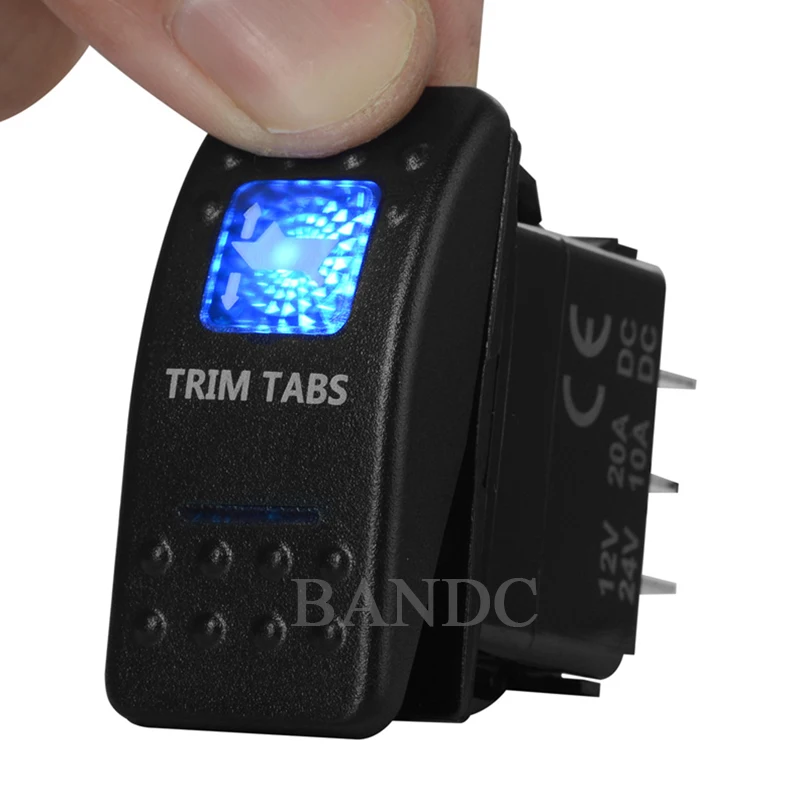 AOB 6M50BM Marine Boat Trim Tabs Rocker Switch – 12V LED Blue, Waterproof, Momentary