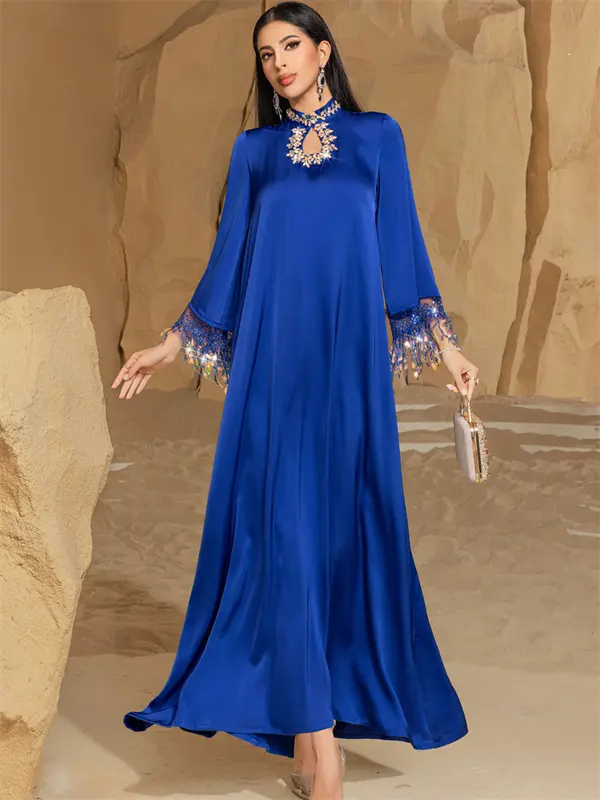 Ramadan Eid Satin Abaya Dubai Muslim Kaftan Evening Dress Islamic African Dresses For Prayer Clothes Women Caftan Marocain Femme - Image 3