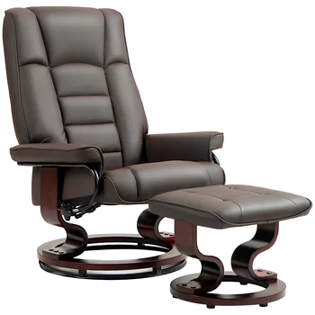 HOMCOM Swivel Recliner with Ottoman, Faux Leather Rocking Chair, Brown 1