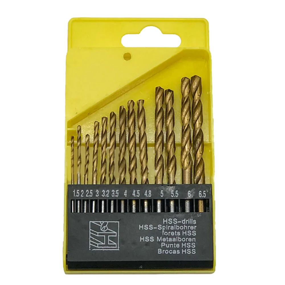 

13pcs HSS Drill Bit 1.5-6.5mm Straight Round Shank Titanium Coated For Stainless Steel Iron Aluminum Metal Punch Hand Drill Tool