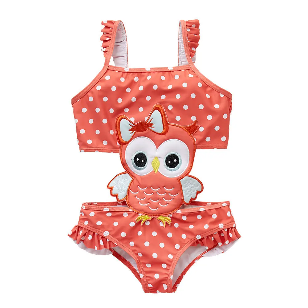 

1-7Y Kids Child Girls Bikini Swimsuit One Piece Baby Infant Toddler Red Dot Owl Style Swimming Beach Wear Bathing Suit