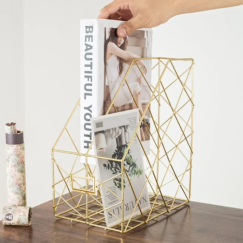 북유럽 단조 다리미 그리드 파일 거치대, 간단한 단일 레이어 책상 선반, 탄창 책 보관 랙, 가정 사무실 문구 정리함