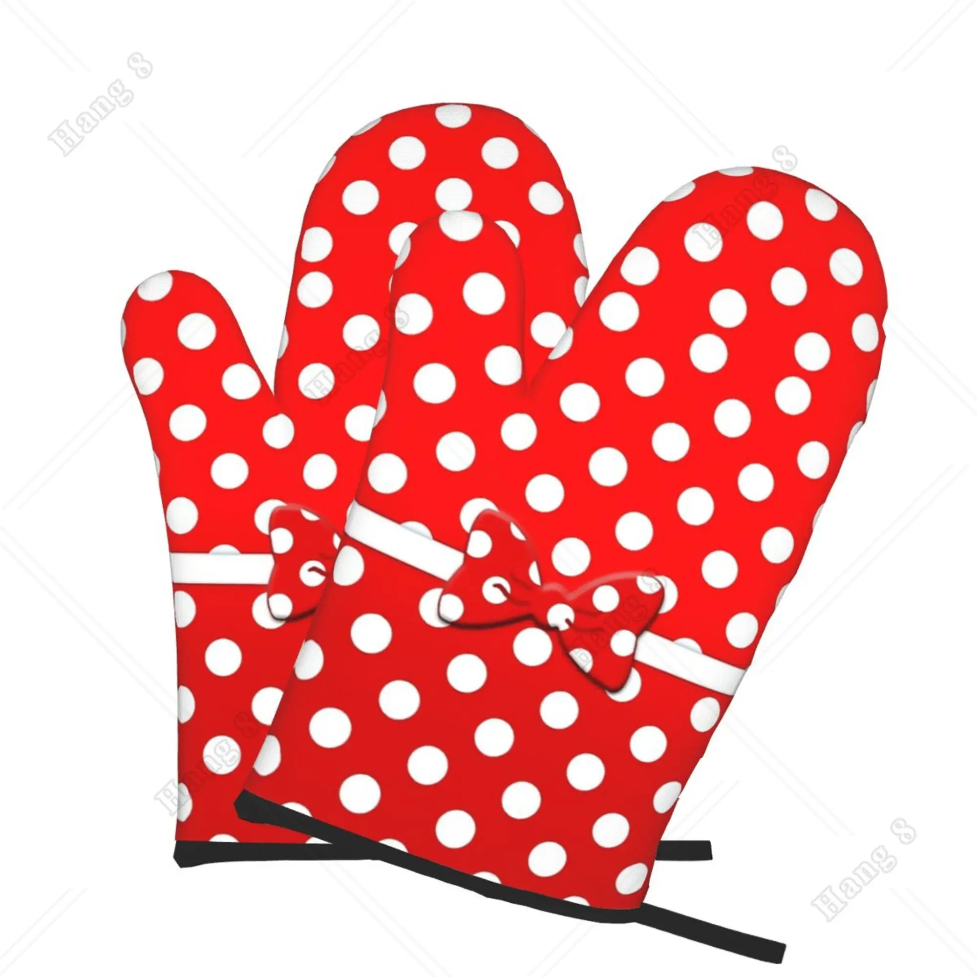 Bow Polka Dots Women 2pc Heat Resistant Gloves Oven Mitts Gloves Kitchen Decor Heat Resistant Pot Holders Set for Cooking Baking