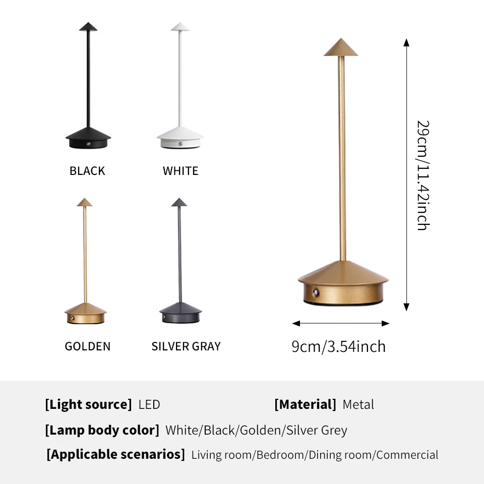 Table LED Lamp Rechargeable Touch Sensor Night Desk Lamp 3 Color Temperatures Stepless Dimming for Restaurant Hotel Bar Bedroom