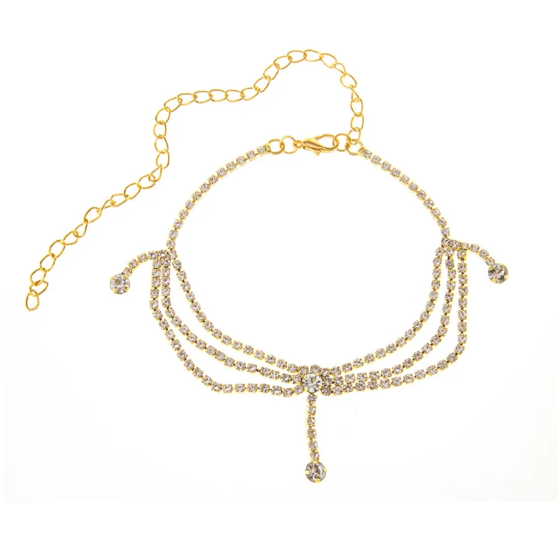 Tassels Style Inlaid Cubic Zirconia Silver Anklet for Women