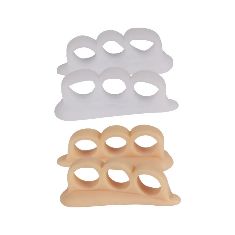 Toe Separators 4pcs = 2pair Three Holes Silicone Bunion Foot Care Straightener Orthopedic Toe Separators Finger Correction Spreader Protector Pad
