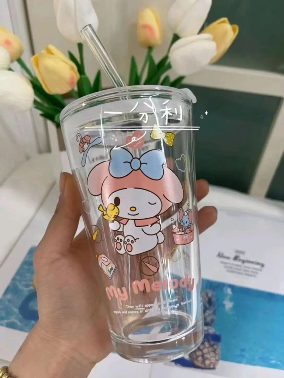 Sanrio Anime Hello Kitty Glass Straw Cup Milk Cup Cute Cartoon Coolommy  Melody Beverage Juice with Lid Drink Cup Ins Style - AliExpress