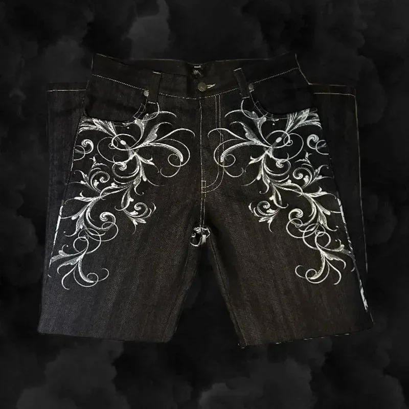 Y2k Street High Waist Gothic Skull Geometry Men Jeans American Retro Hip Hop Fashion Couple Straight Loose Pants 5