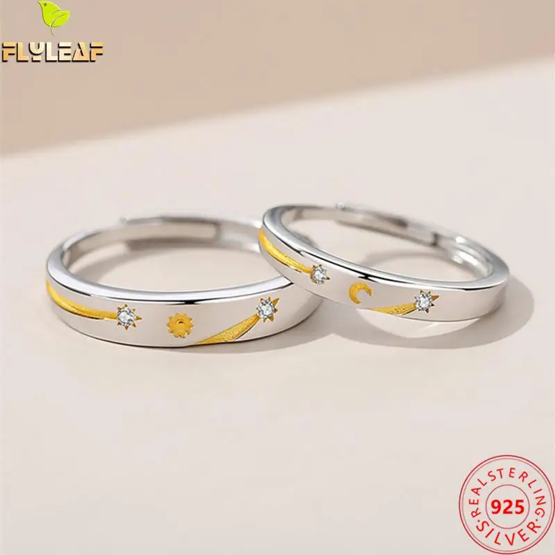 

18k Gold Plating Sun Moon Meteor Couple Rings Real 925 Sterling Silver Romantic Lovers'ring Fashion Jewelry 2022 New Trends