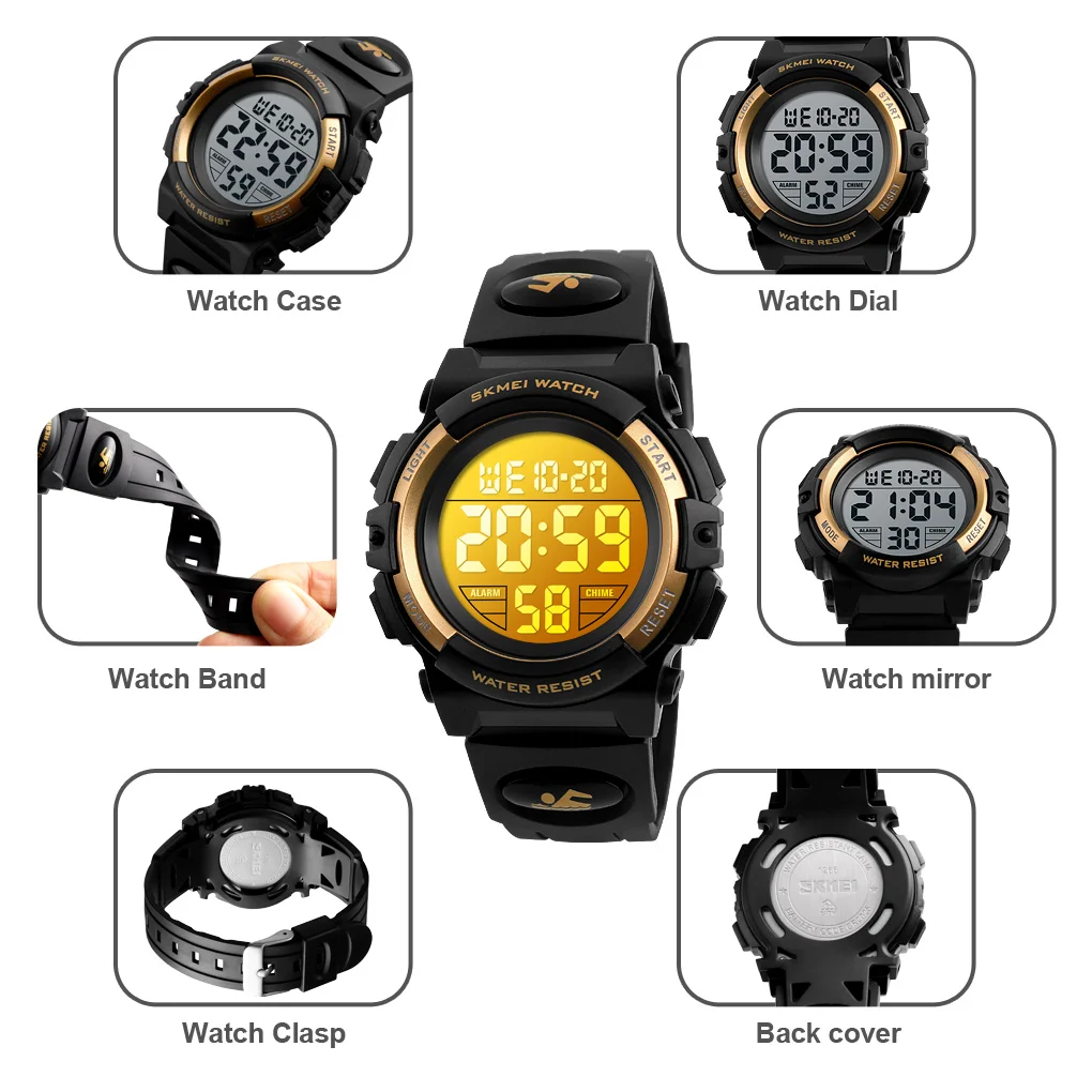 SKMEI 1266  Boys Girls Watch Alarm Clock 5Bar Waterproof Kids Wristwatches  LED light Display Digital Children\'s Watches