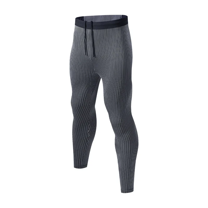 Man Sports First Layer Leggings Strip Pants Zipper Back Pocket Gym Wear Tights Running Fitness Compression Trousers Workout