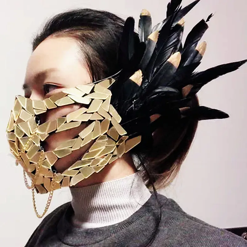 Luxury Exaggerated Mirrors Jewelry Mask Funny Party Masquerade Dance Performance Halloween Masked Singer Stage Accessories