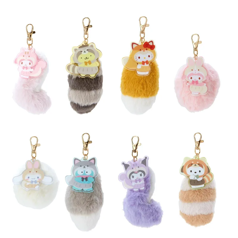 Cartoon Fall Kuromi Keychain Toy Sanrio Anime Cinnamoroll Dog KT Keychain Plush Tail Series Cartoon Sanrio Pendant Plush Toy виброхвост lj pro series spark tail съедобный 5 см 10 шт 085