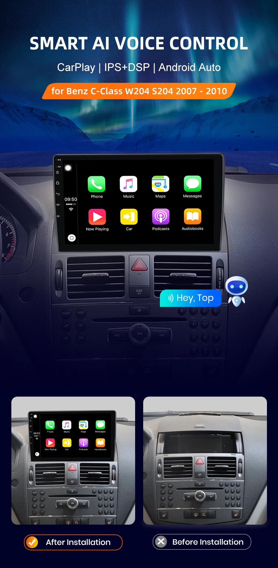 Für Mercedes-Benz C-Klasse W204 S204 2007-2010 Drahtlose CarPlay für Apple Android Auto Auto Radio GPS IPS 8Core Multimedia Stereo – Detail 2