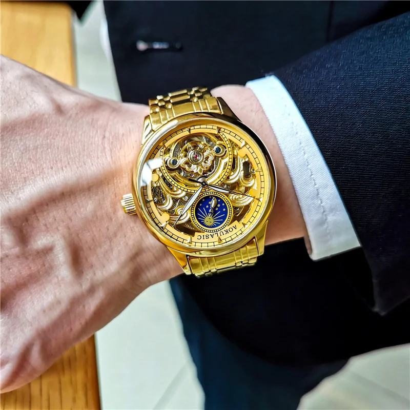 AOKULASIC Men Wristwatch Automatic Mechanical Military Sport Original Army Male Clock Top Brand Luxury Skeleton Hollow Watch 522