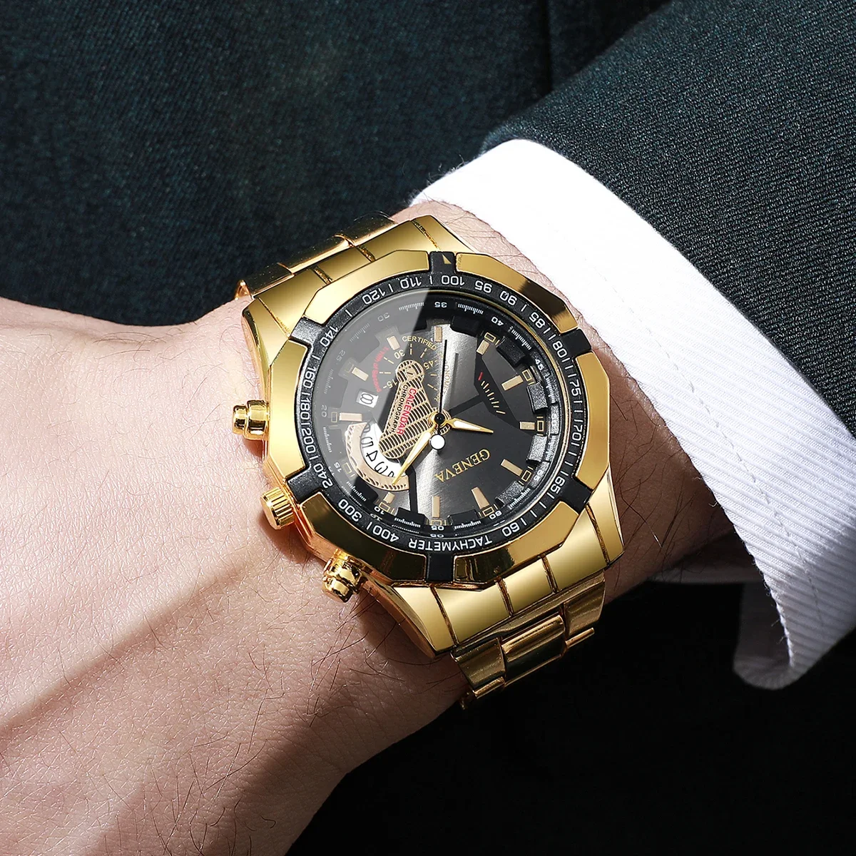 Imitation watch hollow calendar waterproof stainless steel strap