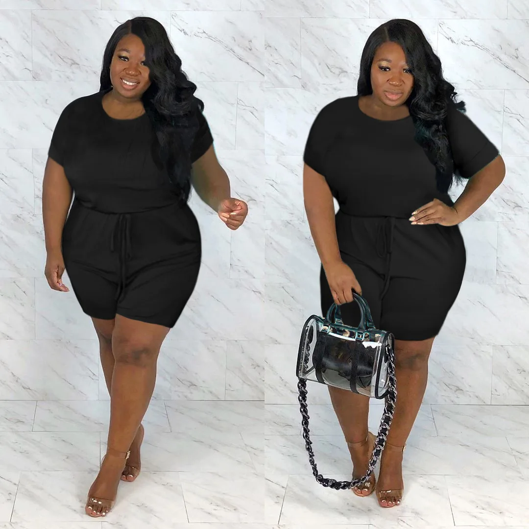 Plus Size Women Jumpsuits O Neck One Piece Outfit 2022 Summer Solid Jumpsuits Lady Wholesale Clothes Fashion Short Pants