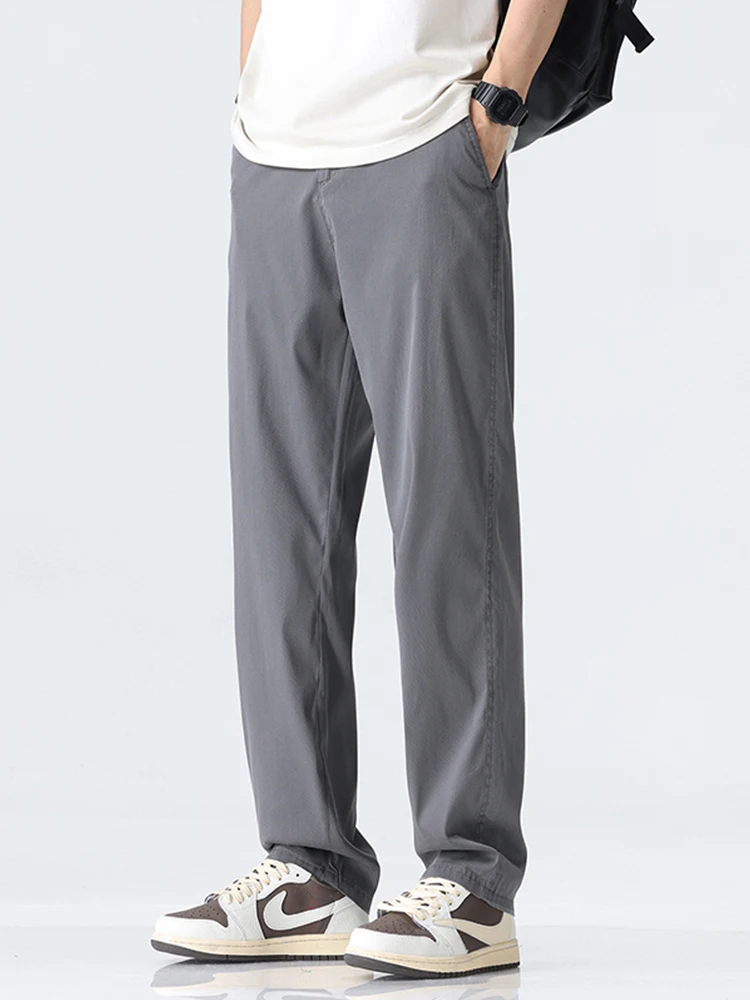 Coffee Ultra-thin Wide Pants Men Lyocell Fabric Breathable Soft Straight Casual Trousers Loose Simple Male Sweatpants 5