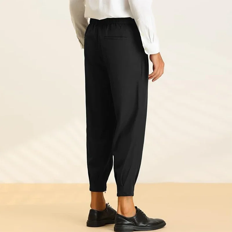 남성용 캐주얼 단색 플리츠 디자인 세트 바지, 패션 블레이저 펜슬 바지, 트렌디 슬림핏 코튼 바지, 용수철 여름