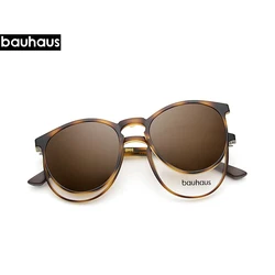Bauhaus Vintage Round Polarized Sunglasses with Anti-Glare Eyeglasses Optical Frame (C2)