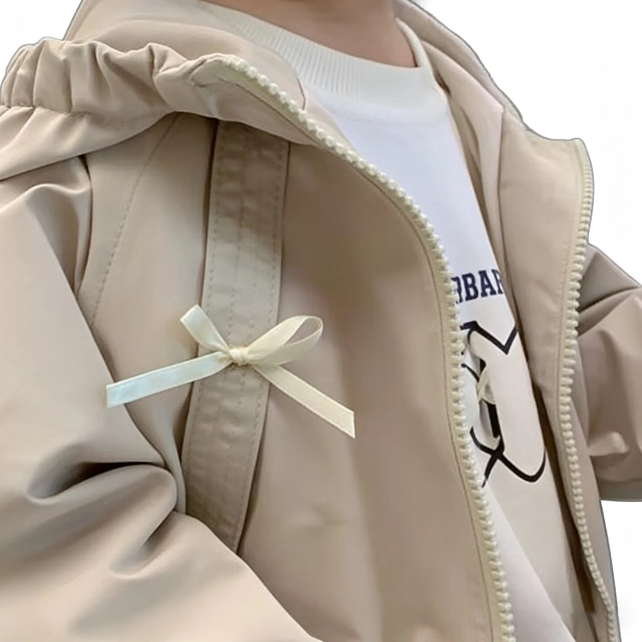 Girls Hooded Windbreaker Jacket 2026 Spring Autumn Cute Bow Zipper Lightweight Outerwear Casual Waterproof Coat For Kids 4-12Yrs - 5
