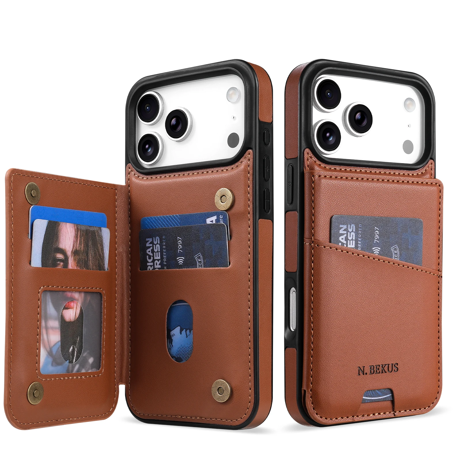 Leather Flip Wallet Card Slot Holder Protector Case - Universal Phone Cover
