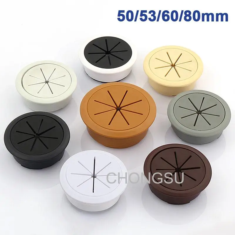 50/53/60/80mm Desk Wire Hole Cover ABS Plastic Round Cable Box Computer Thread Hole Table Line Hole Cover Decorative 7-color